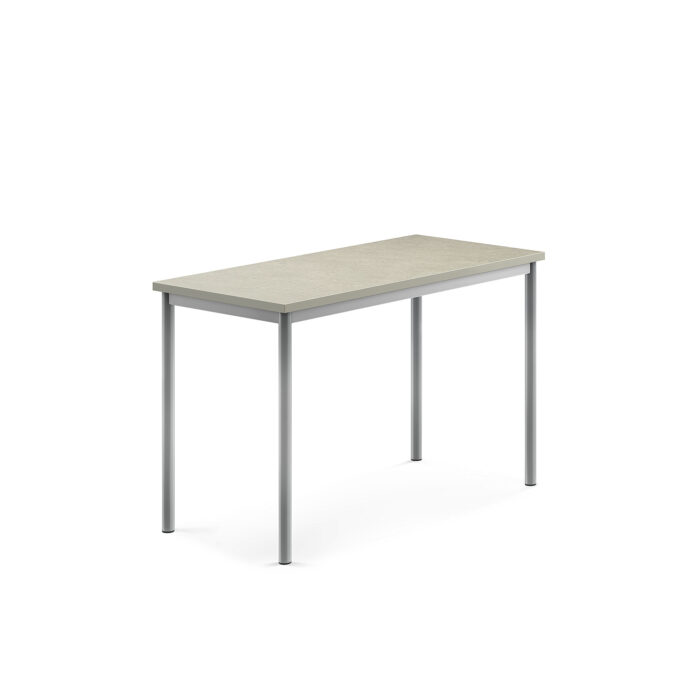 Stół SONITUS, 1200x600x760 mm, jasnoszare linoleum, szary aluminium