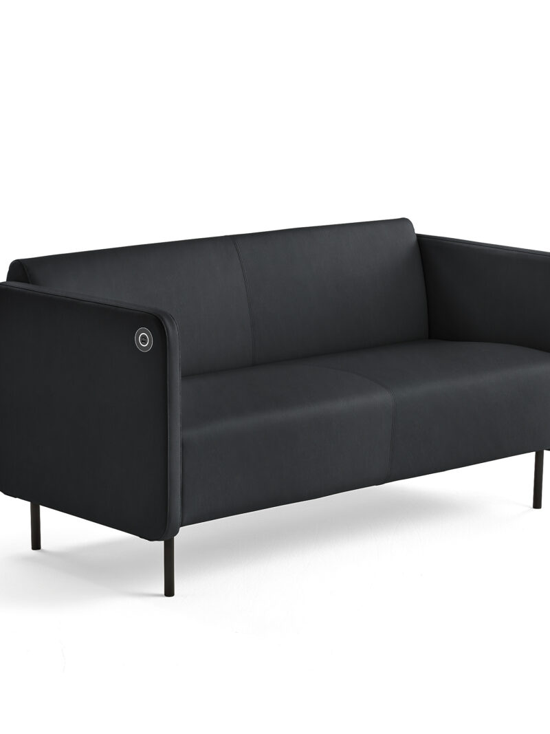 Sofa CLEAR z ładowarką USB, 2-osobowa, eko-skóra, antracyt