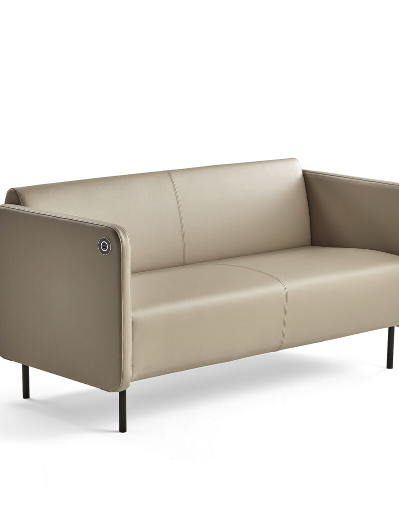 Sofa CLEAR z ładowarką USB, 2-osobowa, eko-skóra, taupe