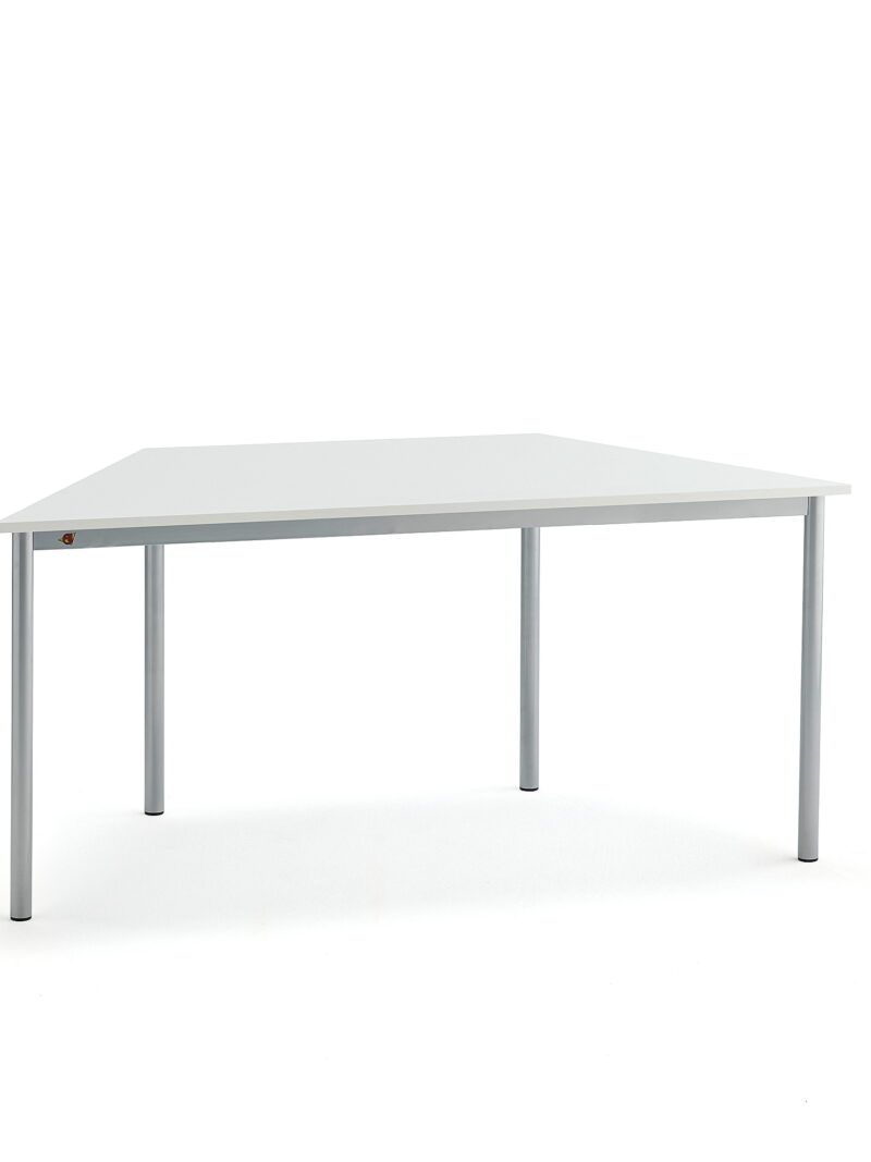 Biurko BORÅS TRAPETS, 1600x800x720 mm, biały laminat, szary aluminium