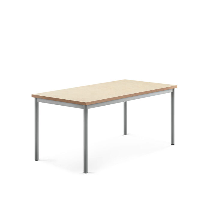 Stół SONITUS, 1400x700x600 mm, beżowe linoleum, szary aluminium