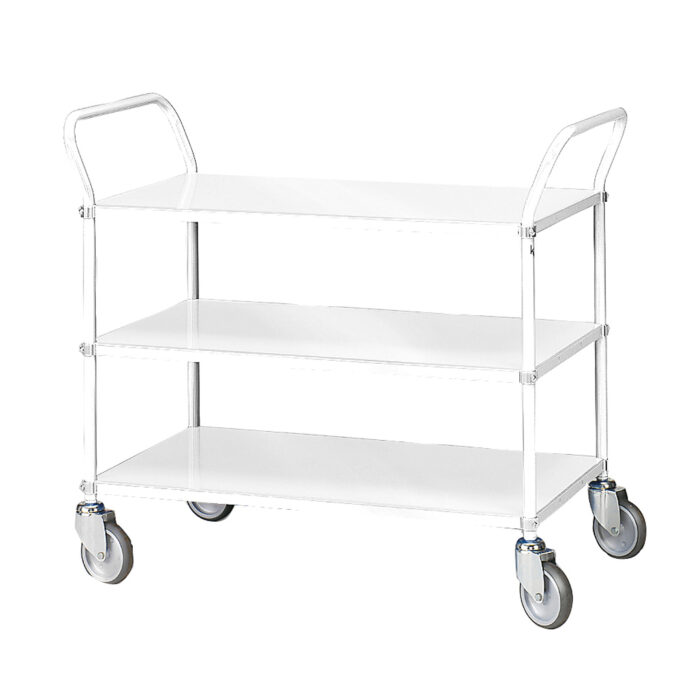 Wózek SHUTTLE z półkami, 3 półki, 300 kg, 950x550x940 mm, biały