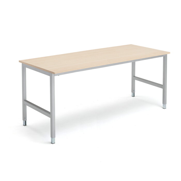 Stół do pracy OPTION, 1800x800x720-900 mm, brzoza, srebrny