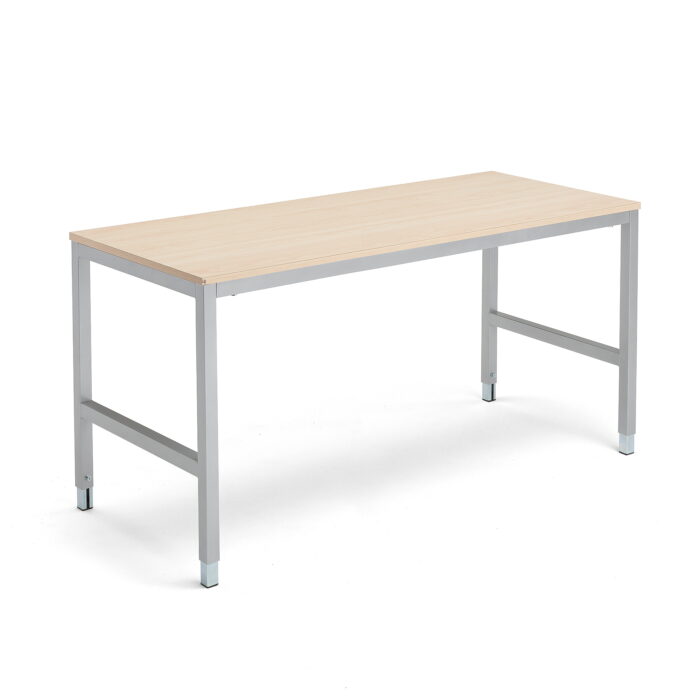 Stół do pracy OPTION, 1600x700x720-900 mm, brzoza, srebrny