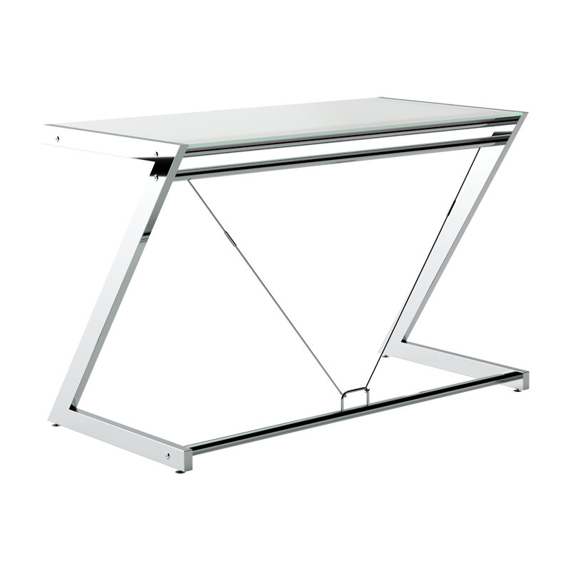 BIURKO Z-LINE DESK PLUS SZKLANY BIAŁY STELAŻ CHROMOWANY UNIQUE