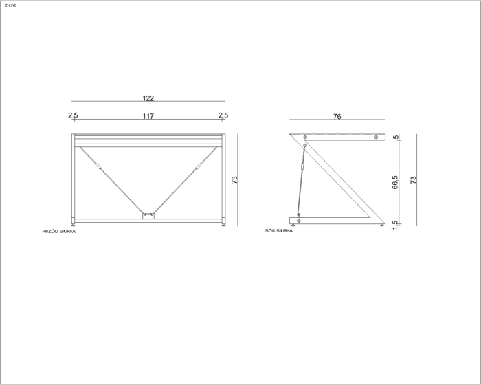 BIURKO UNIQUE Z-LINE DESK PLUS PŁYTA LAMINOWANA DĄB LANCELOT/ CHROM UNIQUE