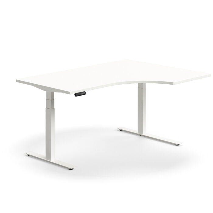 Biurko z regulacją wysokości QBUS, ergonomiczne, 1600x1200 mm, biała rama, biały