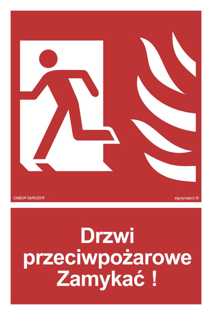 BB011 Drzwi przeciwpożarowe Zamykać! Kierunek drogi ewakuacyjnej w lewo - arkusz 9 naklejek