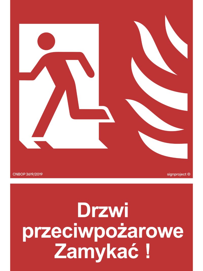 BB011 Drzwi przeciwpożarowe Zamykać! Kierunek drogi ewakuacyjnej w lewo - arkusz 9 naklejek