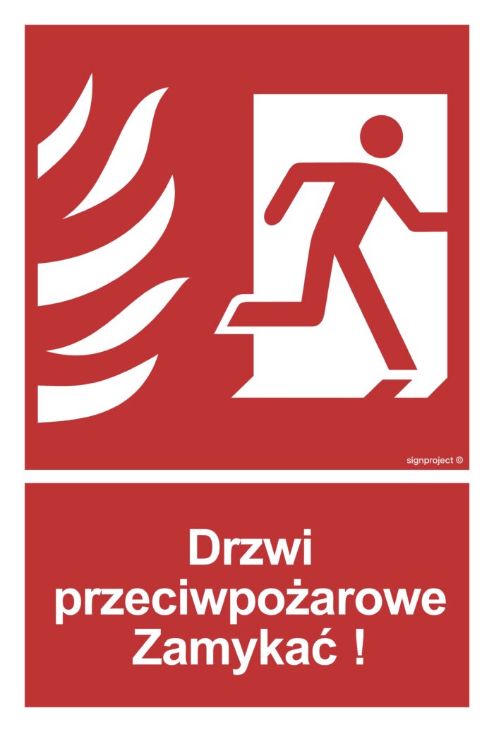 BB014 Drzwi przeciwpożarowe Zamykać! Kierunek drogi ewakuacyjnej w prawo - arkusz 9 naklejek