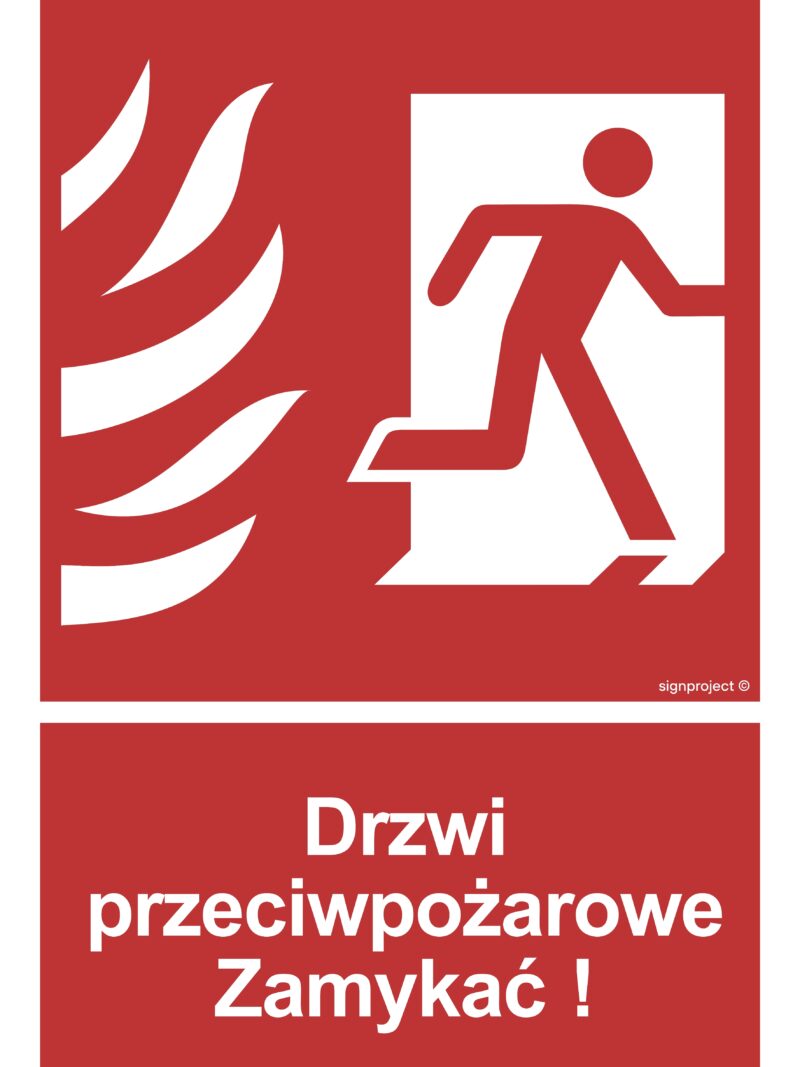 BB014 Drzwi przeciwpożarowe Zamykać! Kierunek drogi ewakuacyjnej w prawo - arkusz 9 naklejek