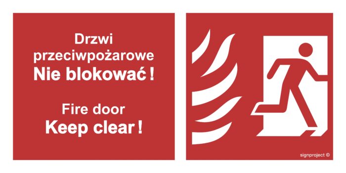 BC049 Drzwi przeciwpożarowe, Nie blokować ! Fire door, Keep clear ! prawostronne