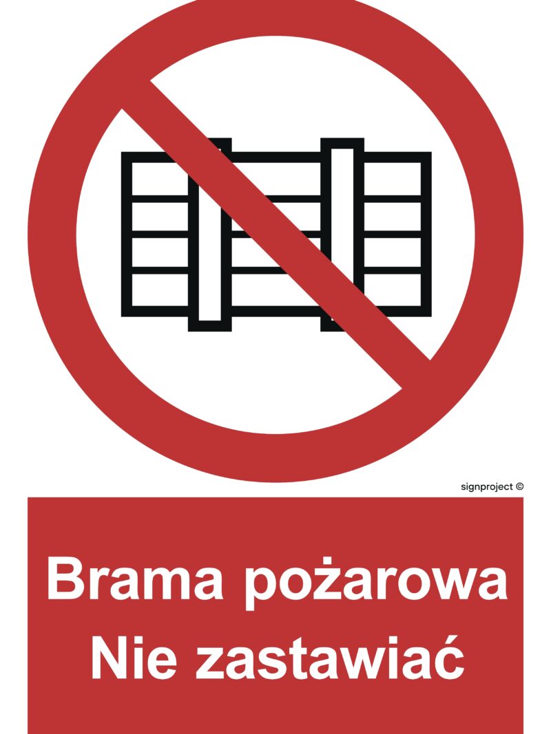 BC144 Brama pożarowa. Nie zastawiać - arkusz 9 naklejek