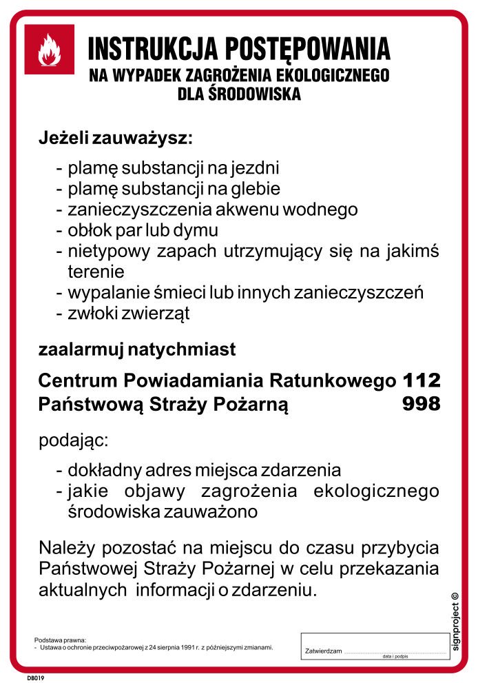 DB019 Instrukcja postępowania w razie zagrożeń ekologicznych