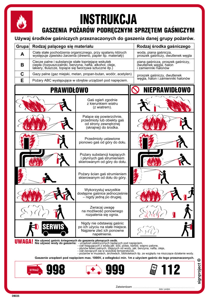 DB035 Instrukcja gaszenia pożarów podręcznym sprzętem gaśniczym