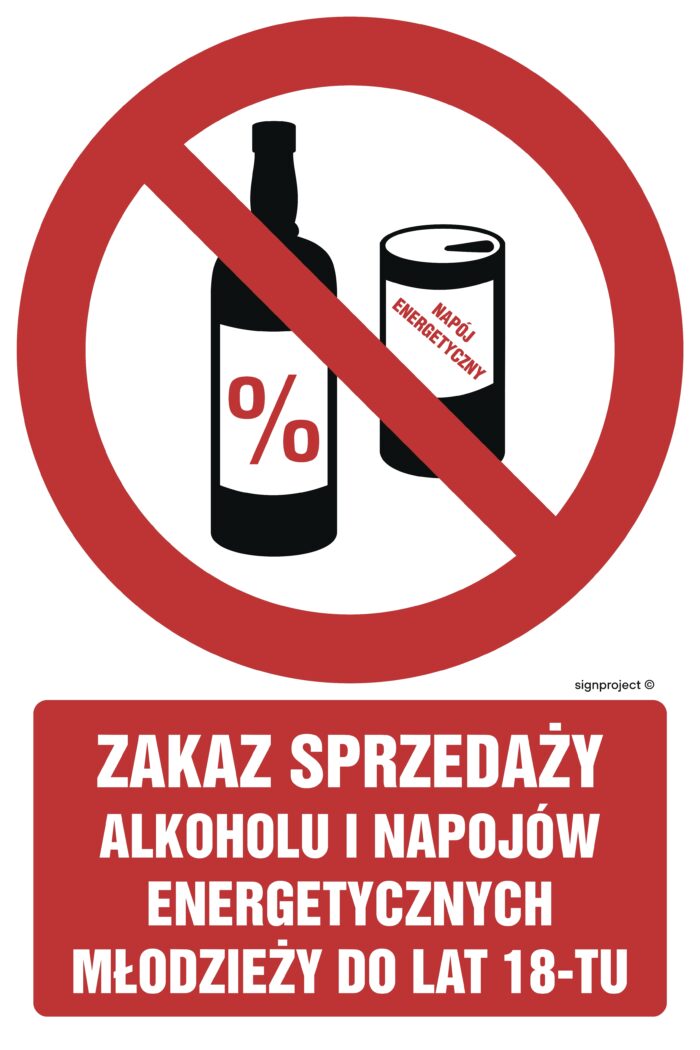 GC092 Zakaz sprzedaży alkoholu i napojów energetycznych młodzieży do lat 18-tu - arkusz 9 naklejek