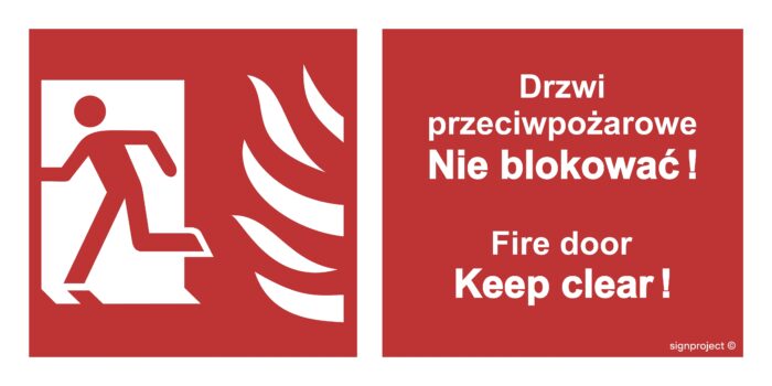 BC050 Drzwi przeciwpożarowe, Nie blokować ! Fire door, Keep clear ! lewostronne