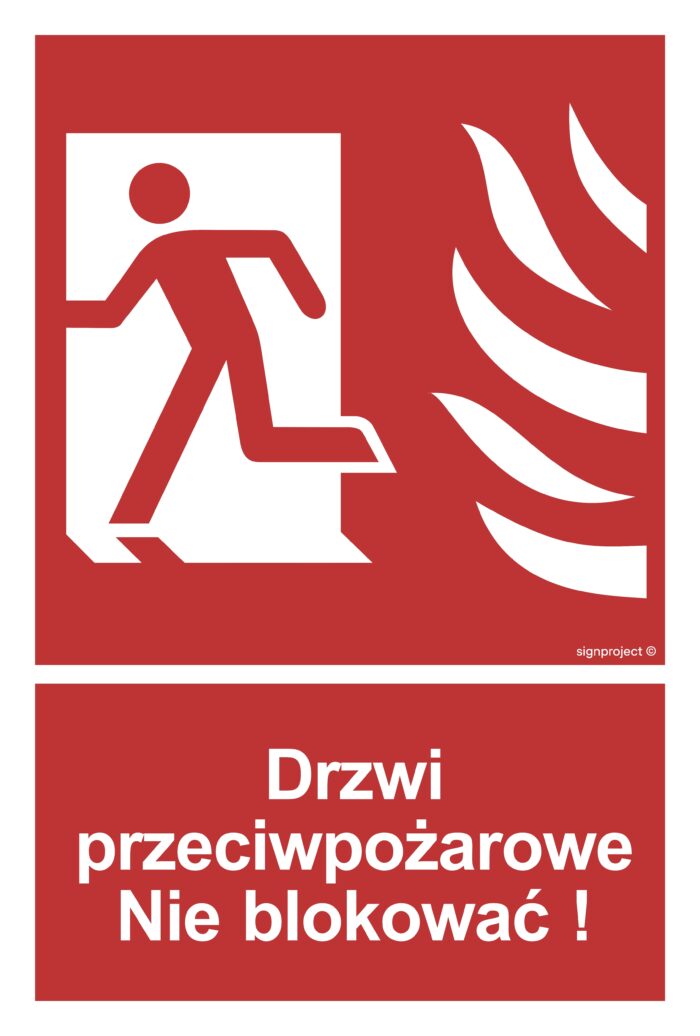 BC057 Drzwi przeciwpożarowe. Nie blokować! lewostronne - arkusz 9 naklejek