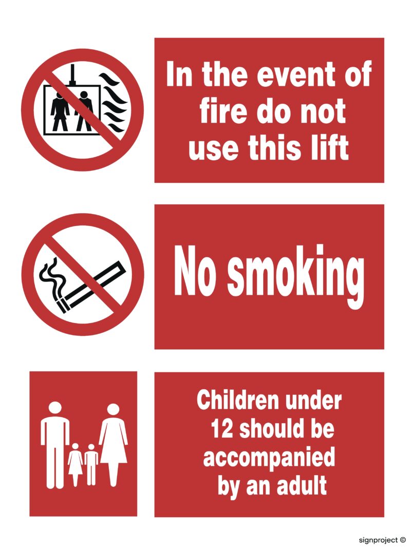 FA097 In the event of fire / No smoking / Children under 12