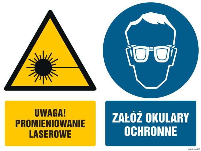 GM024 Uwaga promieniowanie laserowe Załóż okulary ochronne