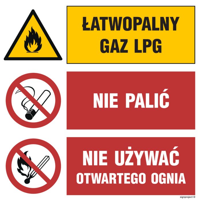 GO002 Łatwopalny gaz LPG Nie palić Nie używać otwartego ognia