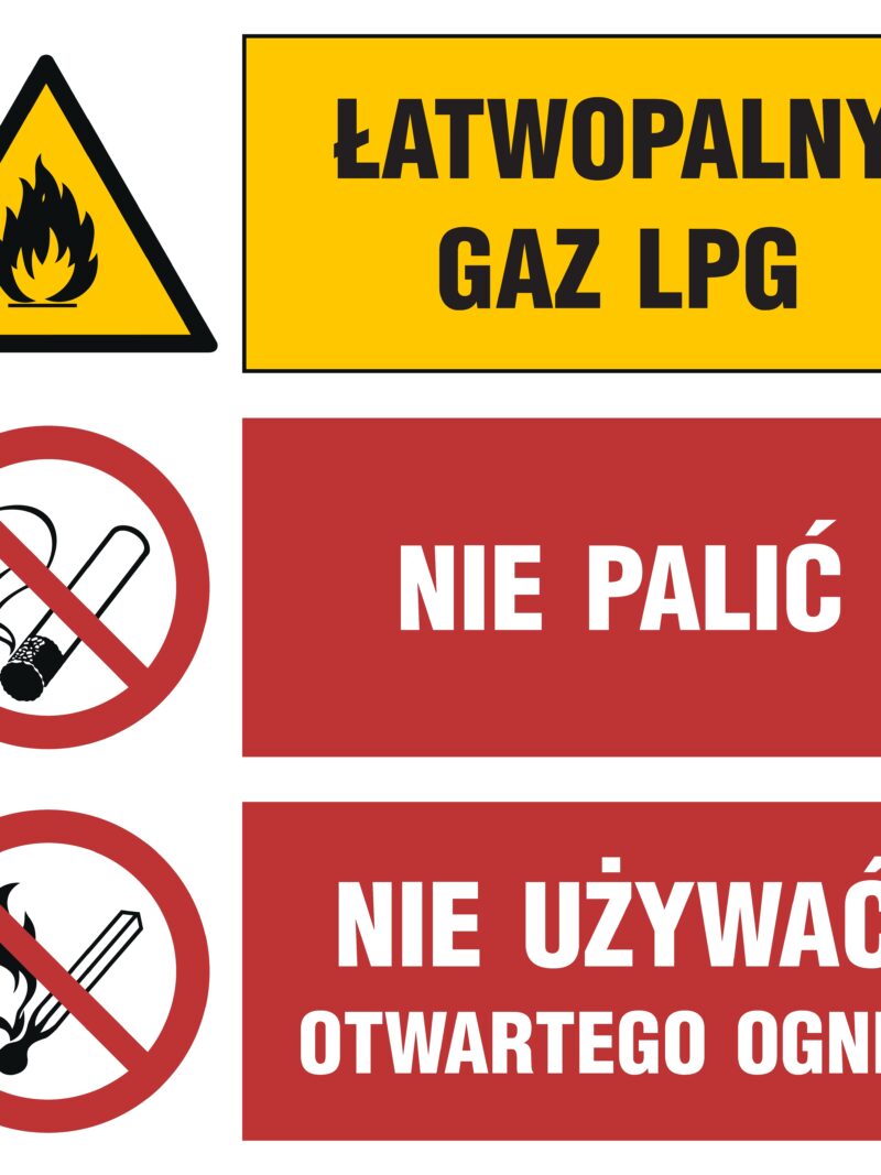 GO002 Łatwopalny gaz LPG Nie palić Nie używać otwartego ognia