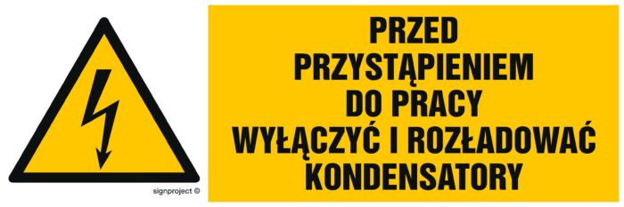 HB018 Przed przystąpieniem do pracy wyłączyć i rozładować kondensatory - arkusz 8 naklejek - arkusz 8 naklejek