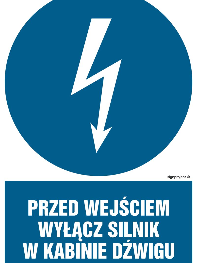 HE008 Przed wejściem wyłącz silnik w kabinie dźwigu - arkusz 9 naklejek