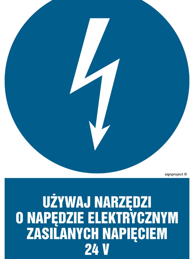 HE016 Używaj narzędzi o napędzie elektrycznym zasilanym napięciem 24V - arkusz 9 naklejek