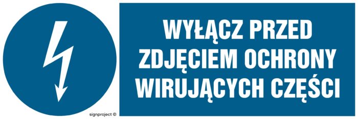 HF015 Wyłącz przed zdjęciem ochrony wirujących części - arkusz 8 naklejek - arkusz 8 naklejek