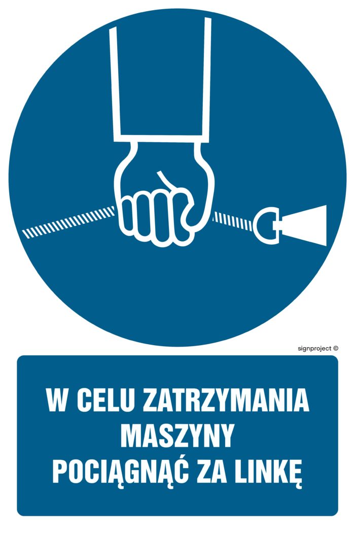 GL038 W celu zatrzymania maszyny pociagnąć za linkę - opakowanie 10 sztuk