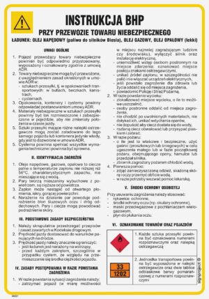 IAE21 Instrukcja bezpieczeństwa przy przewozie towaru niebezpiecznego (ładunek - paliwo do silników diesla