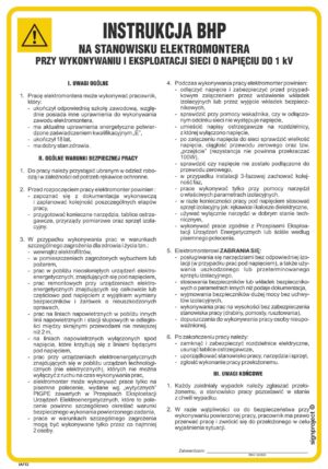 IAF12 Instrukcja BHP na stanowisku elektromontera przy wykonywaniu i eksploatacji sieci o napięciu 1 kV