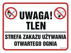 NB015 Uwaga tlen! Strefa zakazu używania otwartego ognia