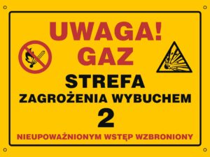 NB030 Uwaga gaz. Strefa zagrożenia wybuchem 2. Nieupoważnionym wstęp wzbroniony
