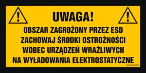 NB033 Uwaga obszar zagrożony przez ESD. Zachowaj środki ostrożności wobec urządzeń wrażliwych na wyładowan