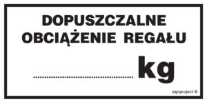 NC026 Dopuszczalne obciążenie regału ....... kg - arkusz 6 naklejek