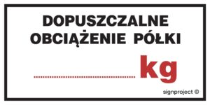 NC038 Dopuszczalne obciążenie półki ....... kg - opakowanie 10 sztuk