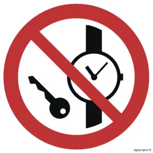 GA008 Zakaz wstępu z przedmiotami metalowymi i zegarkami - 12 naklejek