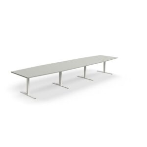 Stół konferencyjny QBUS, kształt łodzi, 4800x1200 mm, rama T, biały, jasnoszary