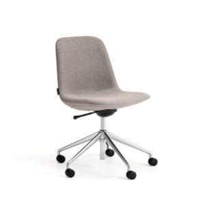Krzesło LANGLEY, niskie siedzisko, koła, szczotkowane aluminium/taupe