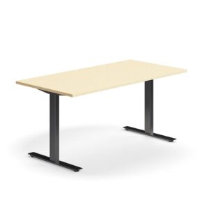 Biurko QBUS, proste, 1600x800 mm, rama T, czarny, brzoza