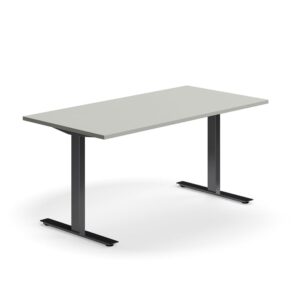 Biurko QBUS, proste, 1600x800 mm, rama T, czarny, jasnoszary