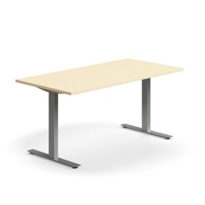 Biurko QBUS, proste, 1600x800 mm, rama T, srebrny, brzoza
