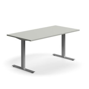 Biurko QBUS, proste, 1600x800 mm, rama T, srebrny, jasnoszary