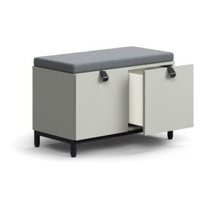 Siedzisko ze schowkami QBUS, nóżki, uchwyty, 534x800x420 mm, czarny, jasnoszary, szara poduszka