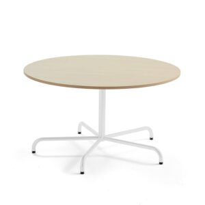 Stół PLURAL, Ø1300x720 mm, dźwiękochłonny HPL, brzoza, biały