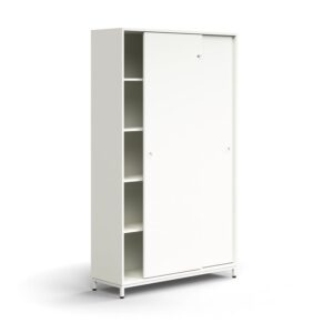 Zamykana szafa przesuwna QBUS, 4 półki, nóżki, uchwyty, 2020x1200x400 mm, biały