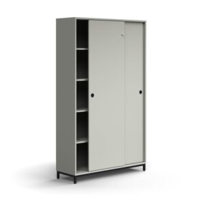 Zamykana szafa przesuwna QBUS, 4 półki, nóżki, uchwyty, 2020x1200x400 mm, czarny, jasnoszary