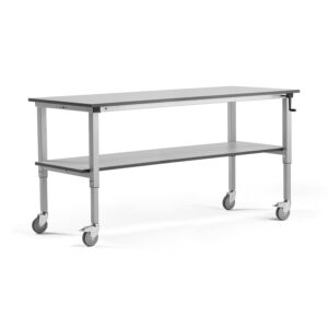 Mobilny stół roboczy MOTION, z półką dolną, ręczny, 150 kg, 2000x800 mm, szary